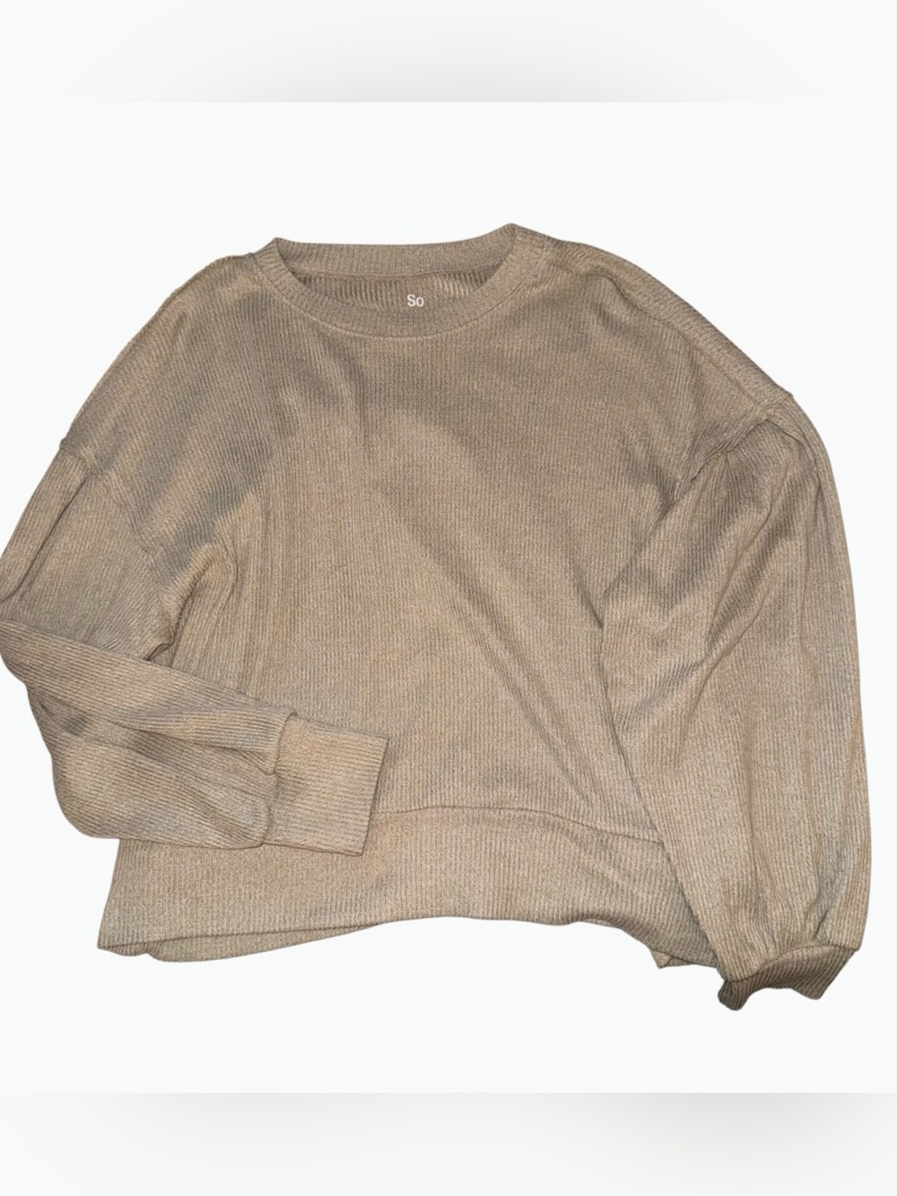 SO Neutral Taupe Ribbed Crewneck Sweater